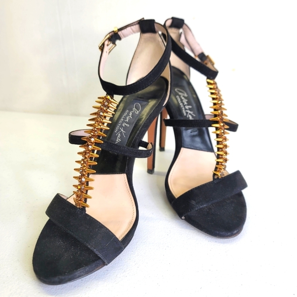 Charles & Keith Collection Suede gold Fishbone style front Sandals